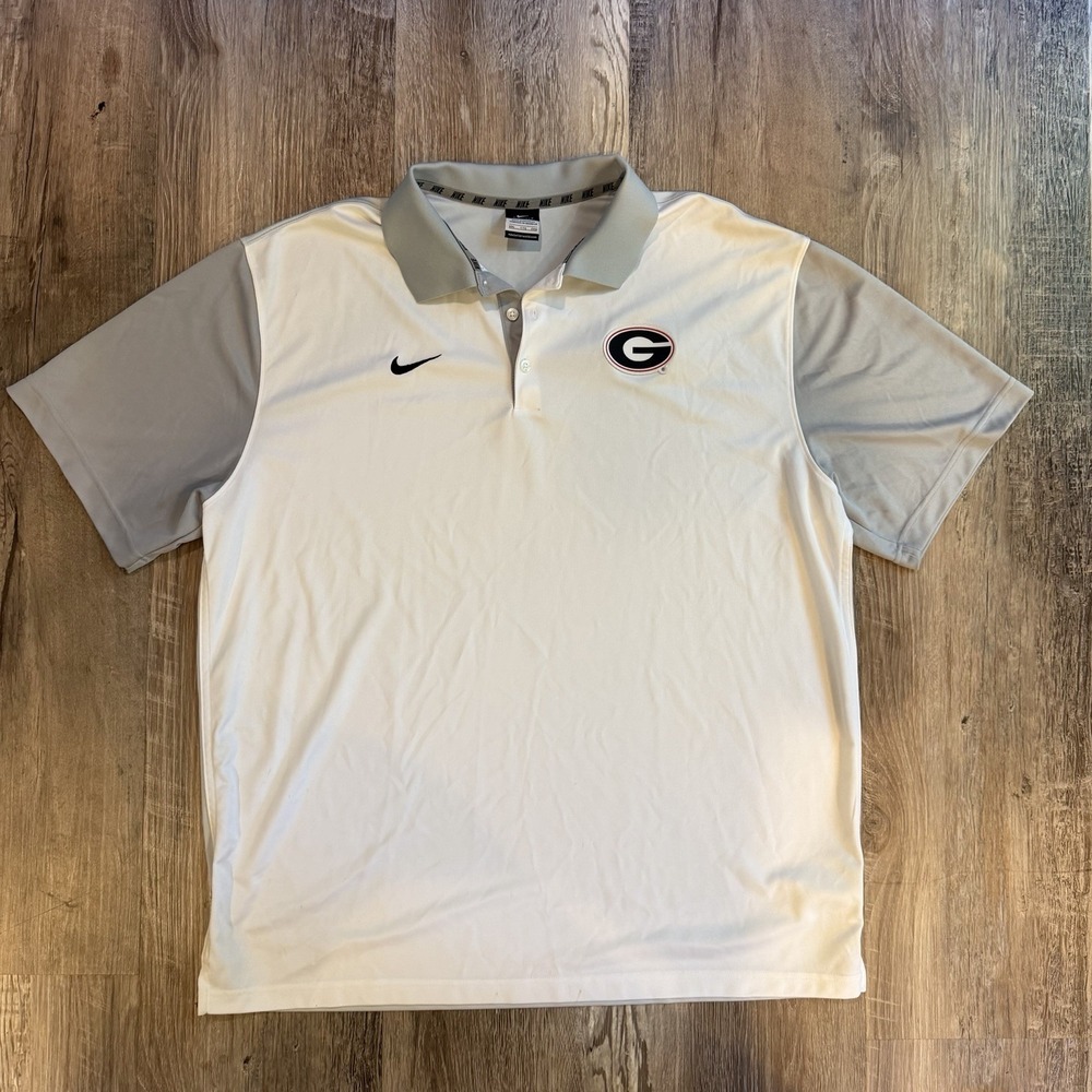 Nike Dri Fit Georgia Bulldogs Polo Shirt Men's White Gray Short Sleeve Golf XXL